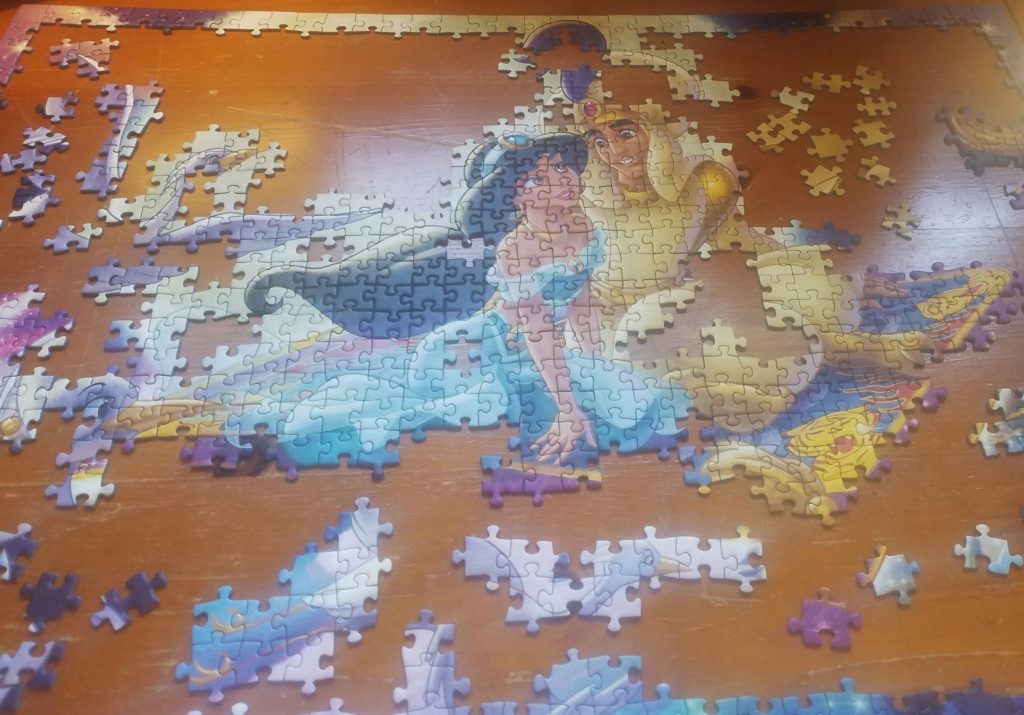 A jigsaw puzzle with a scene that makes you happy is a relaxing activity during any free time in winter months