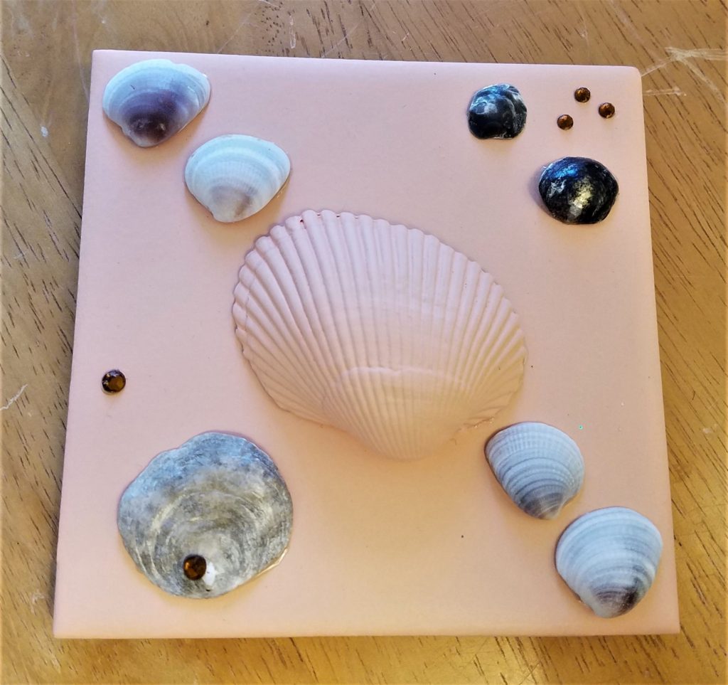 Shells on painted tile