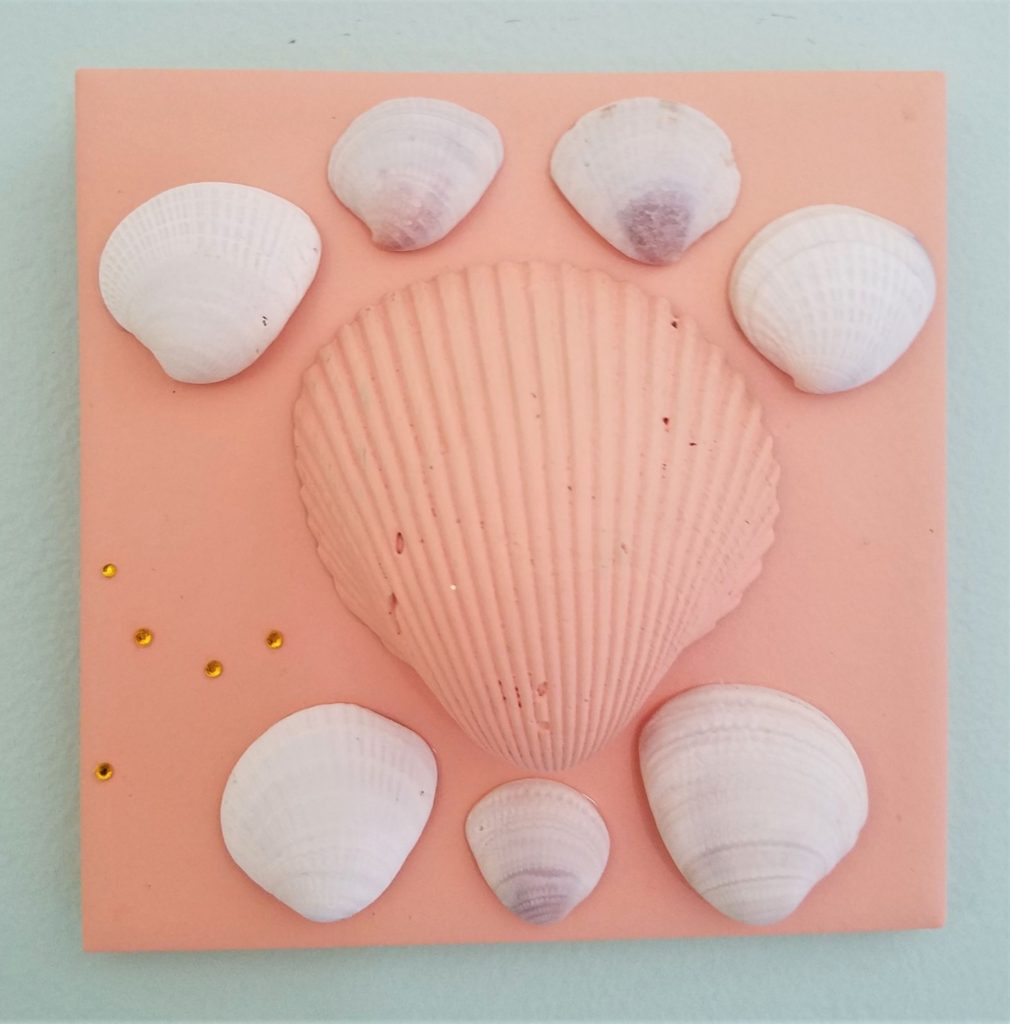 Shells on painted tile