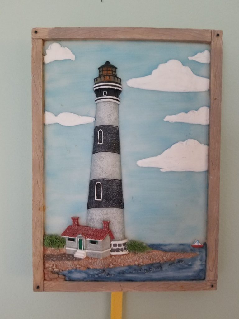 Lighthouse carved picture, from thrift store