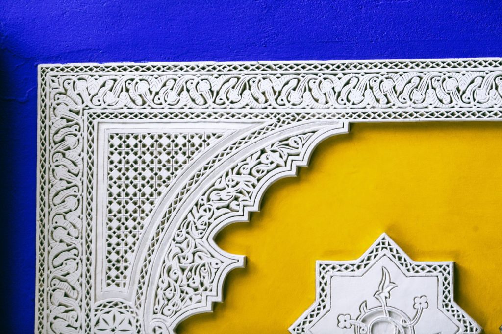 Intricate architectural design in bold colors is gorgeous