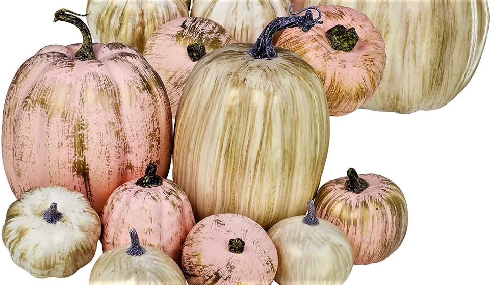 Gold-brushed white and pink pumpkins