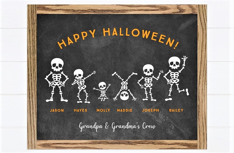 Customizable skeleton family Halloween sign