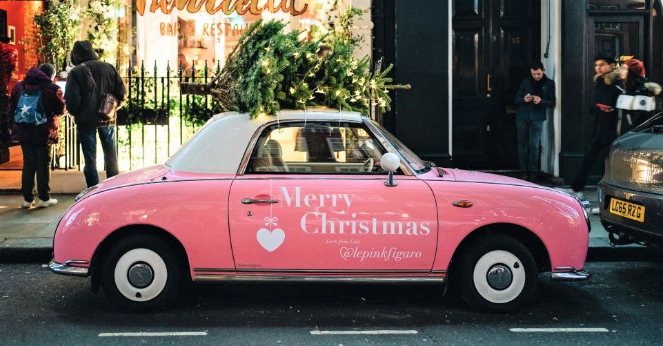 Pink Christmas car