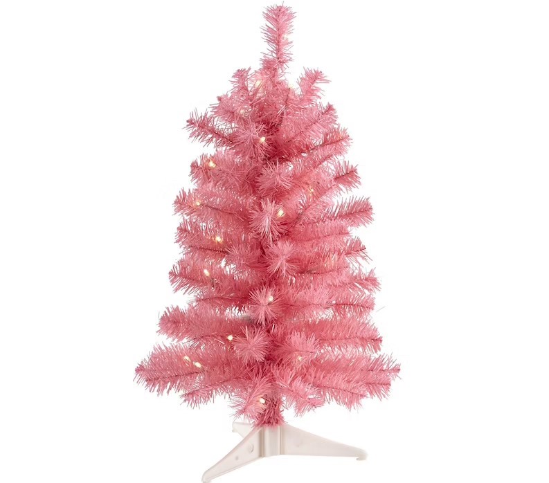 Pre-lit pink 4' artificial Christmas tree