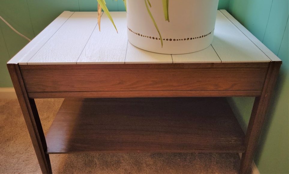 Shiplap peel and stick wallpaper on table top