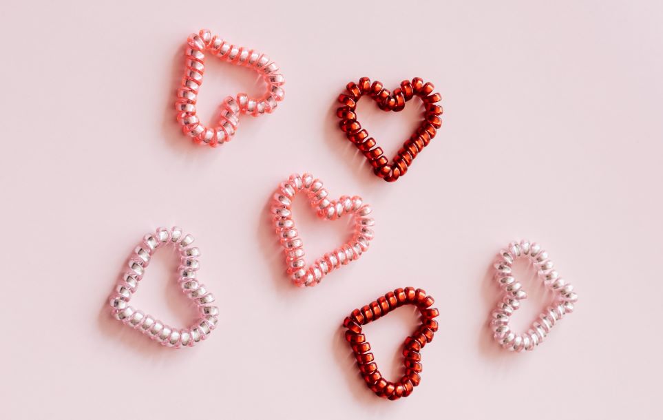 Pink and red swirly hair ties