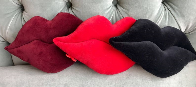 velvet red lips pillow