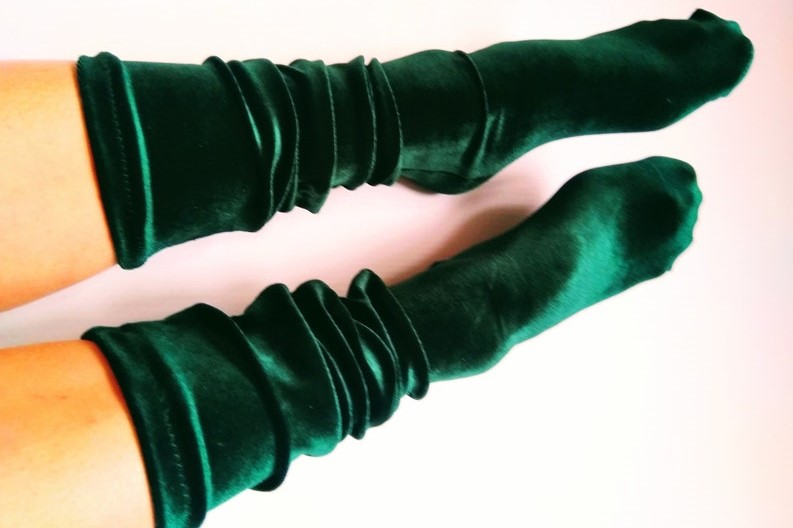 Emerald green velvet socks