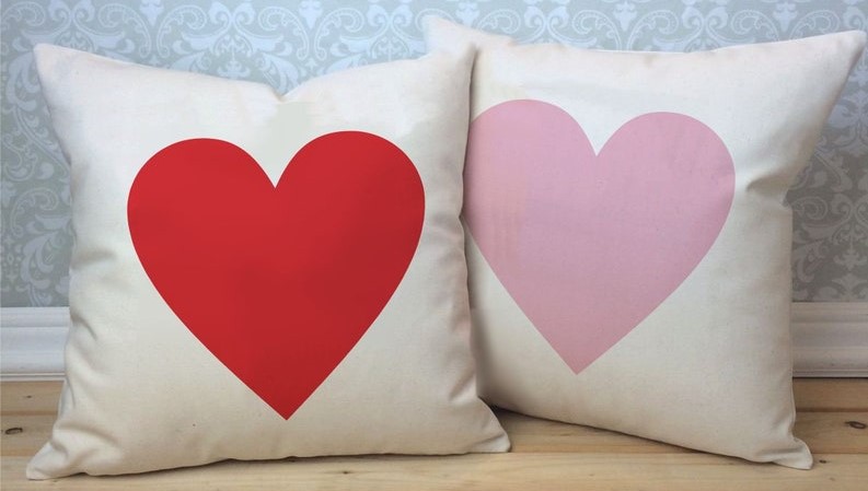 white pillow with red or pink heart lovecore decor