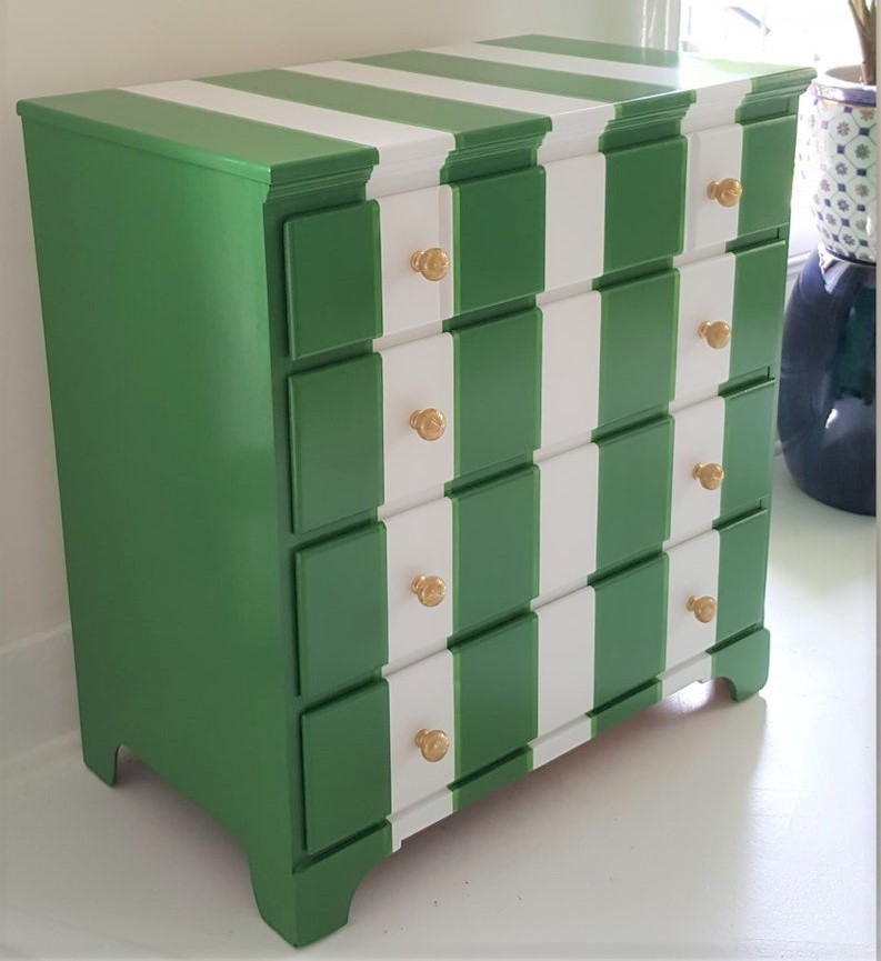 Emerald green Hollywood regency striped dresser