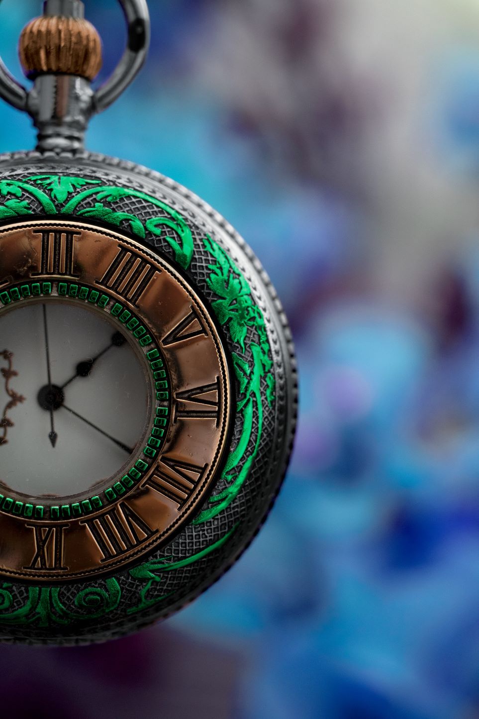 Emerald green and copper pocket watch