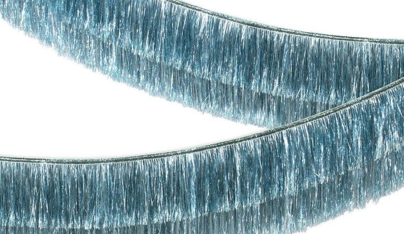 blue fringe tinsel garland