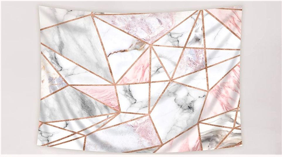 pink, gold and white geometric block marble tapestry