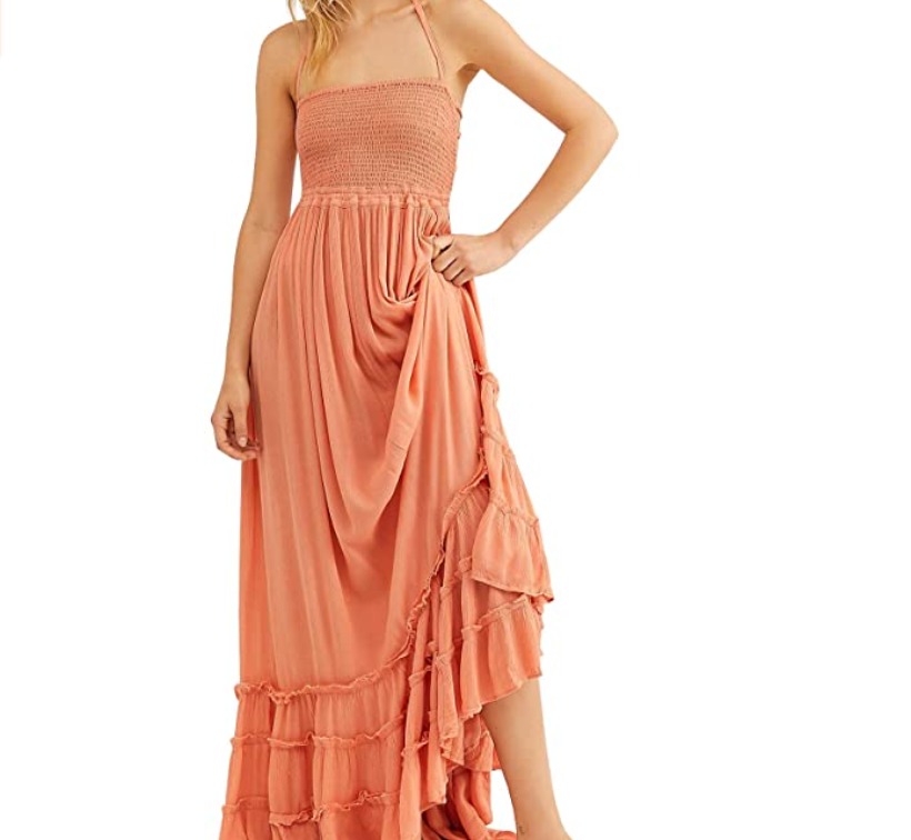 salmon pink halter top maxi dress