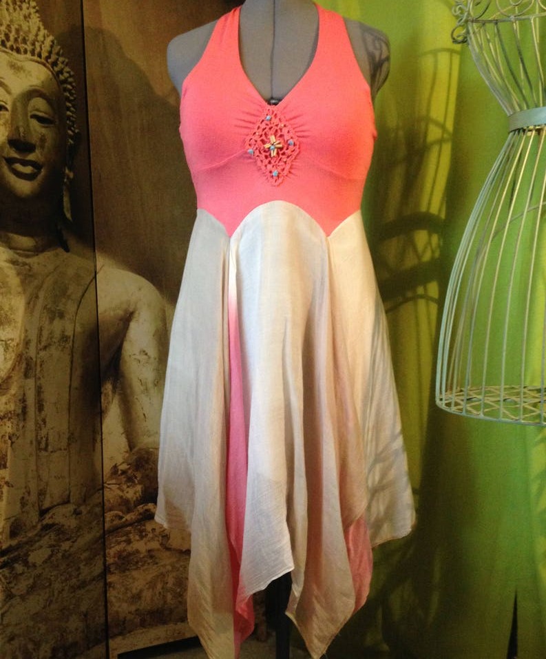 summery halter dress made with flowing upcycled scarves