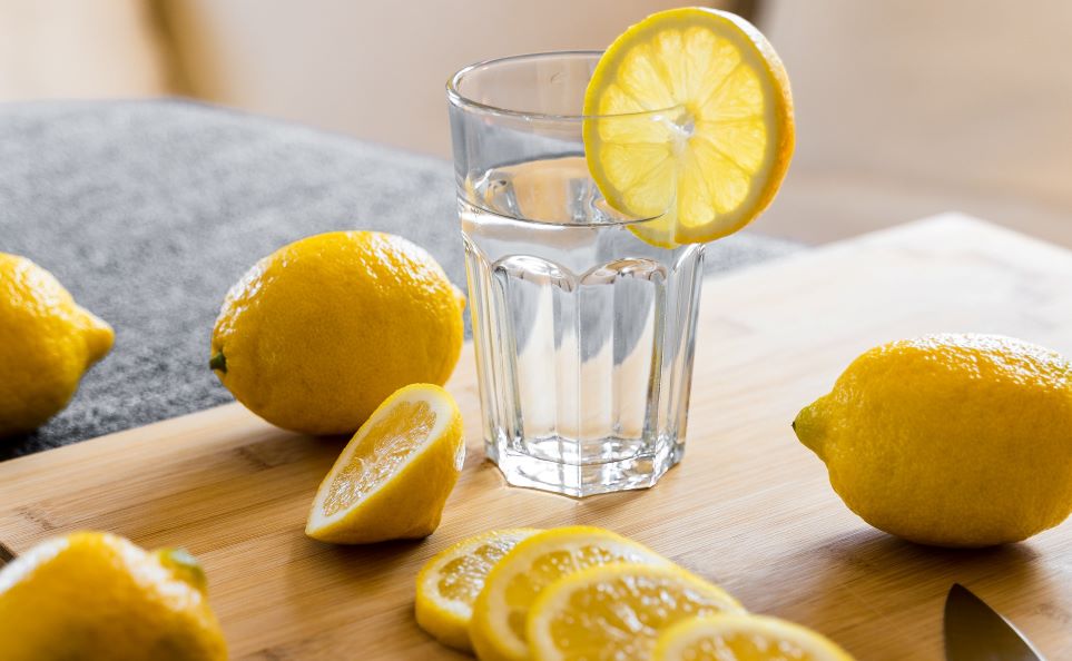 Sliced lemon in water