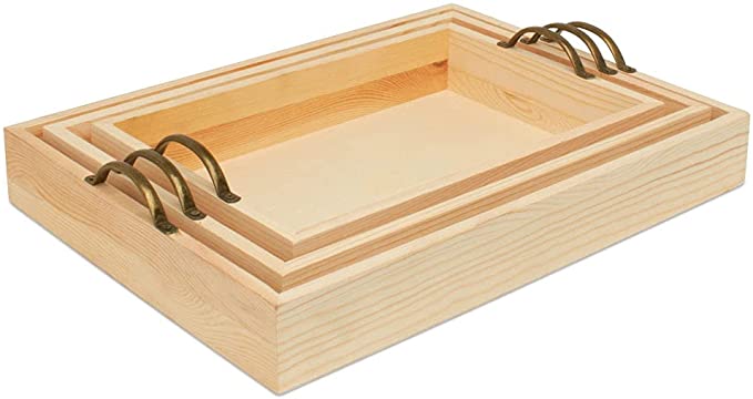 functional decor as wooden nesting trays with handles