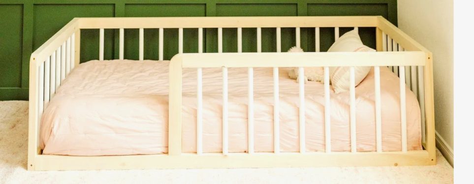 Montessori floor bed with rails