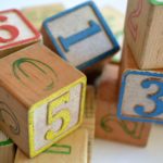 Children's wooden blocks with coloured numbers on them