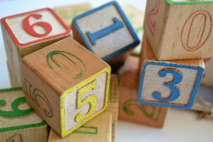 Children's wooden blocks with coloured numbers on them