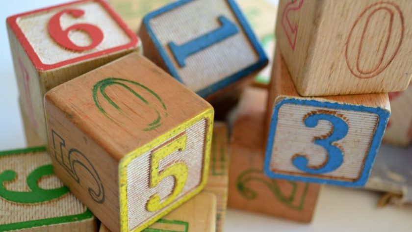 Children's wooden blocks with coloured numbers on them