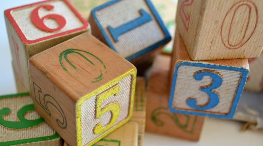 Children's wooden blocks with coloured numbers on them